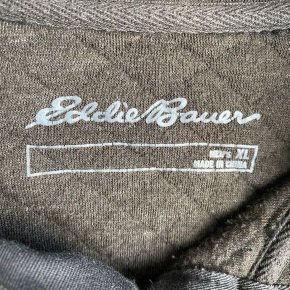 Eddie Bauer Quilted Henley Pullover Sweater Men XL Brown Mock Neck Preppy Knit - Picture 6 of 10